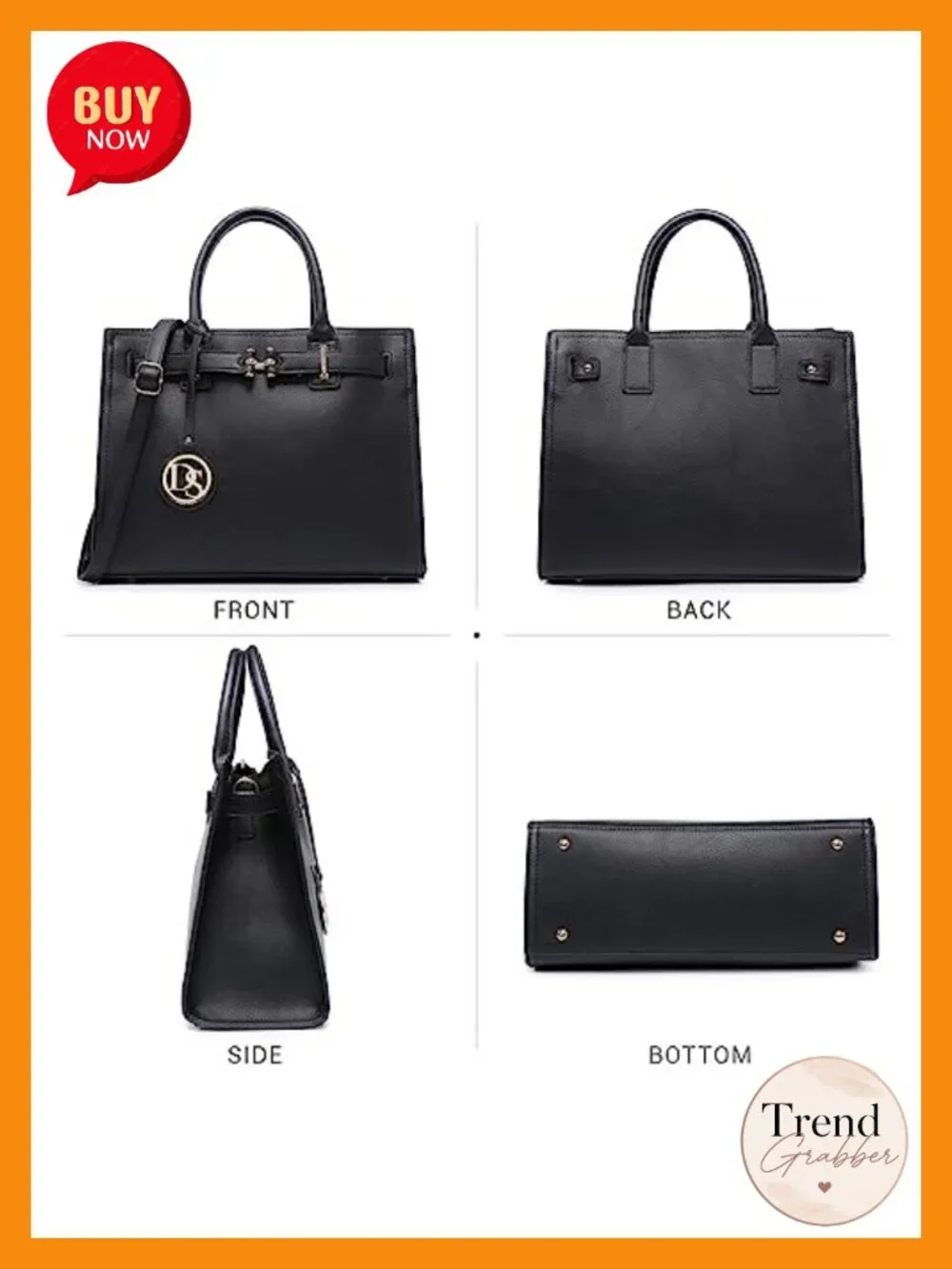 Structured Satchel Tote Work Handbag Faux Leather Crossbody Shoulder Bag